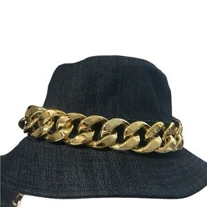 MICHAEL Michael Kors Black Hat with Gold Chain Trim